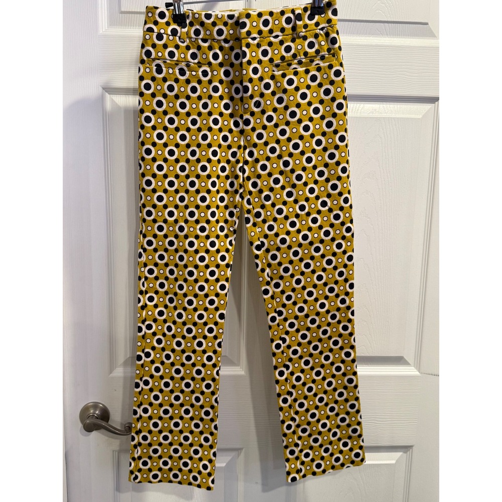 Mustard Yellow Retro Geometric Circle Print Slim Fit Trousers Mens Size 0